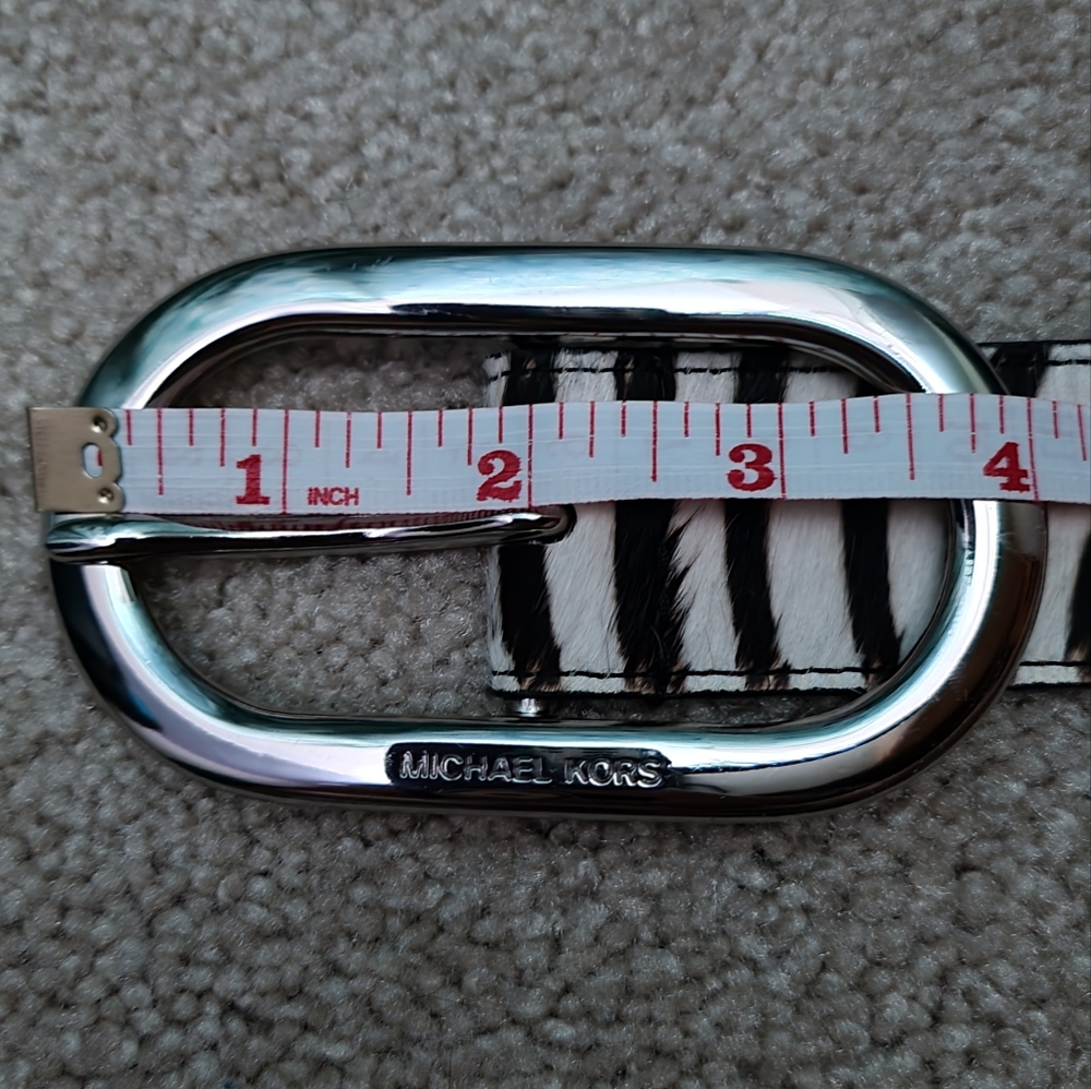 🏁 Michael Kors Zebra Print Dyed Cow Hair Belt - Size L - Picture 5 of 10
